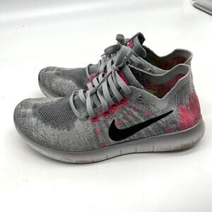 Nike Free Flyknit Athletic Running Shoes Size 5Y Gray & Pink